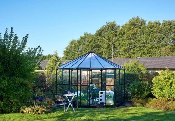 Gewächshaus Halls Atrium 9m² Alu/Schwarz, Seitenteile 3mm Sicherheitsglas, Dach 6mm Polycarbonat(SDPL)